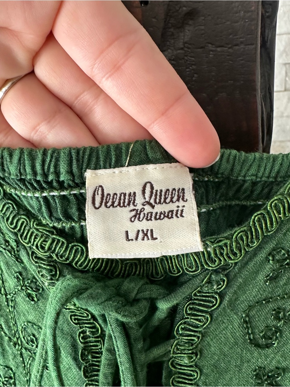 Ocean Queen Hawaii Green Fairycore faecore Embroidered Smocked Dress Size L/XL - Picture 5 of 10